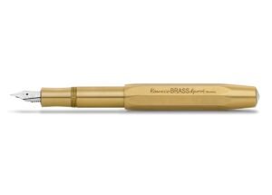 A kaweco brass sport fountain pen, a pocket-size writing tool, on white background