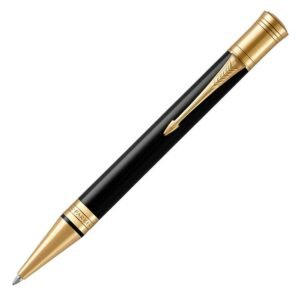 A close-up of a black and gold parker duofold pen, version 1.0.0