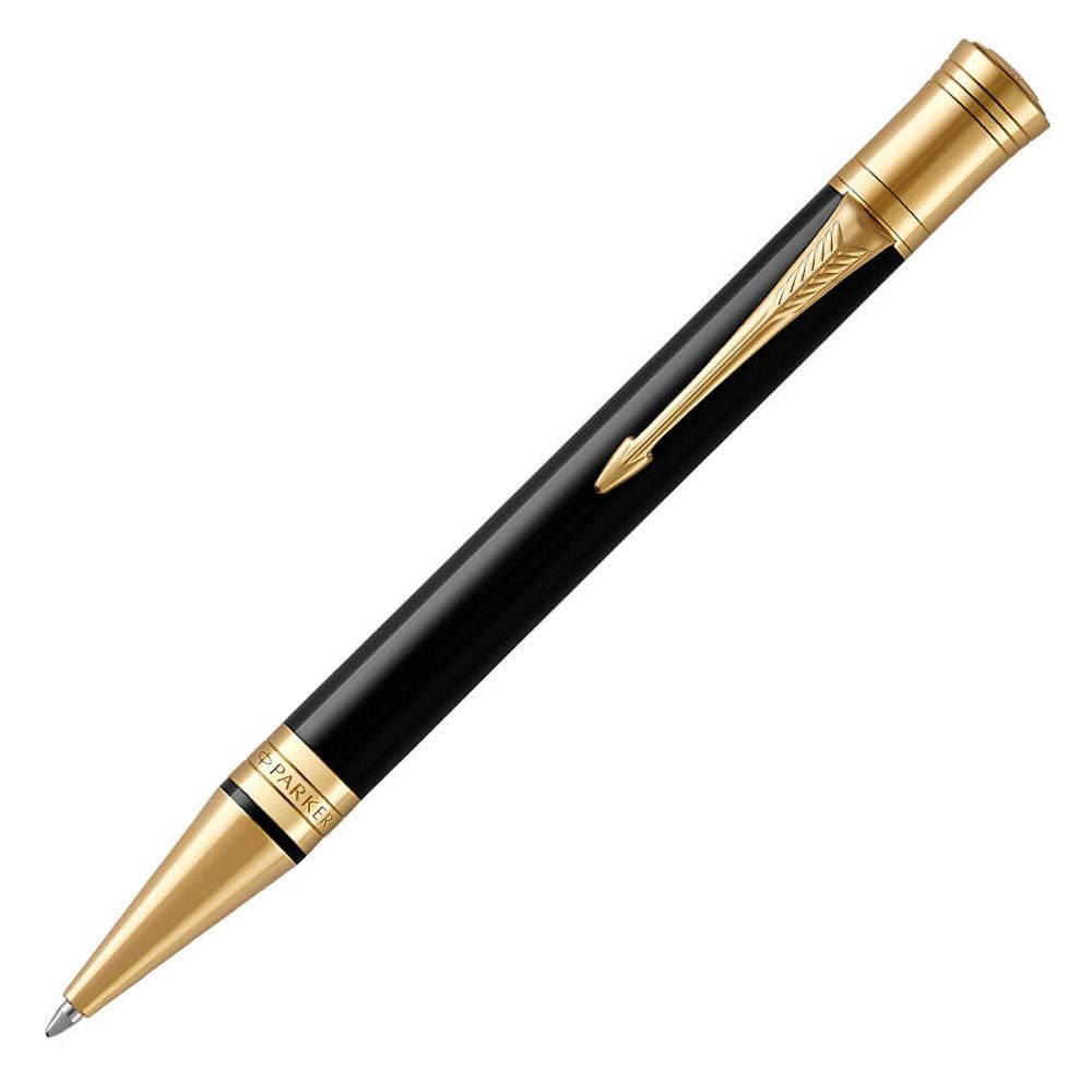 A close-up of a black and gold parker duofold pen, version 1.0.0