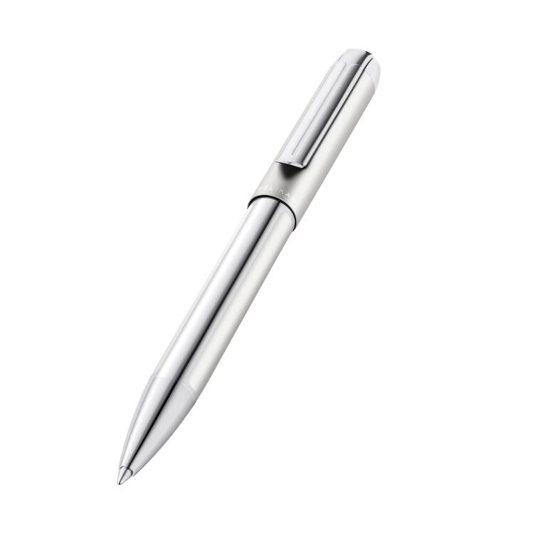 A shiny silver pelikan pura pen, showcasing modern design and functionality