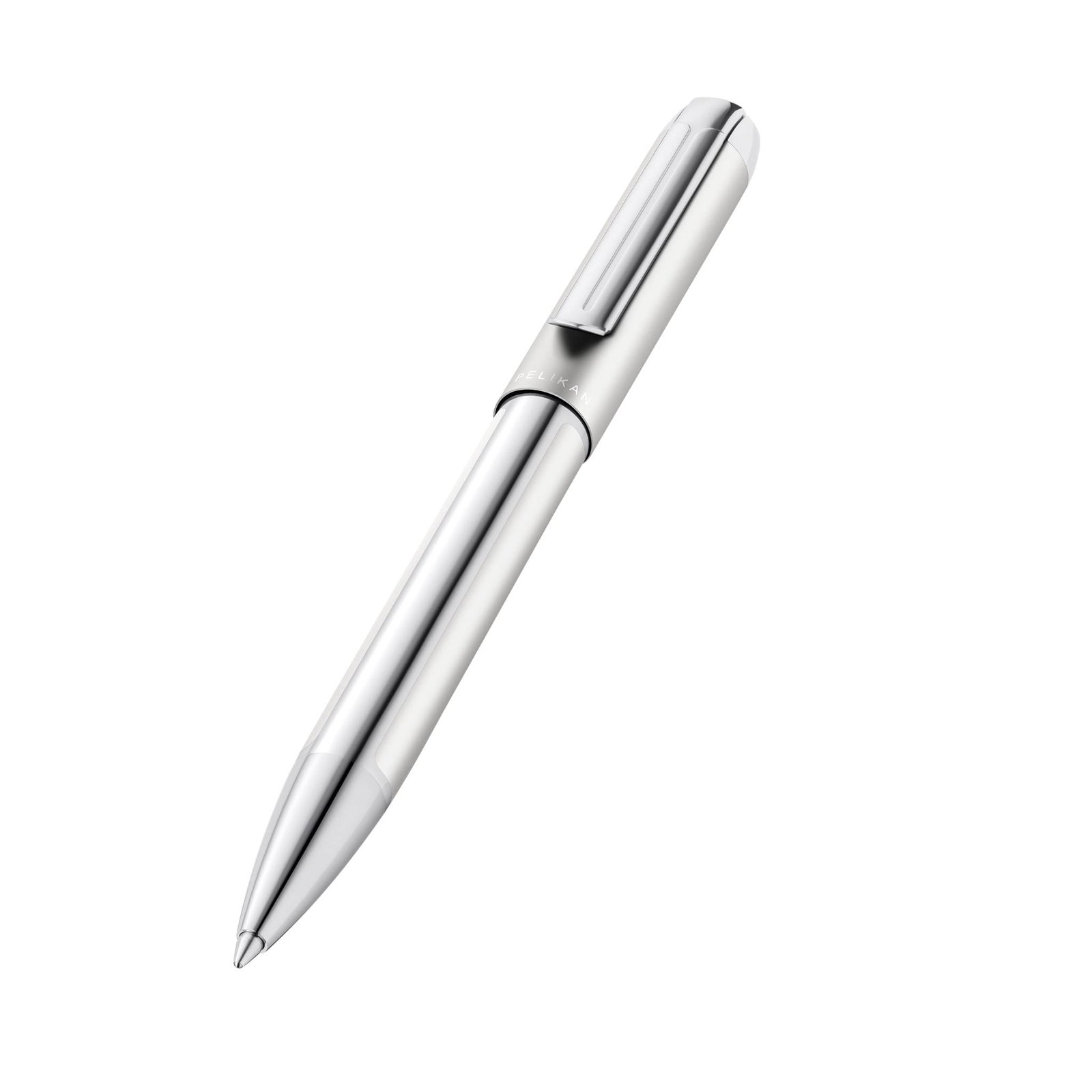 A shiny silver pelikan pura pen, showcasing modern design and functionality