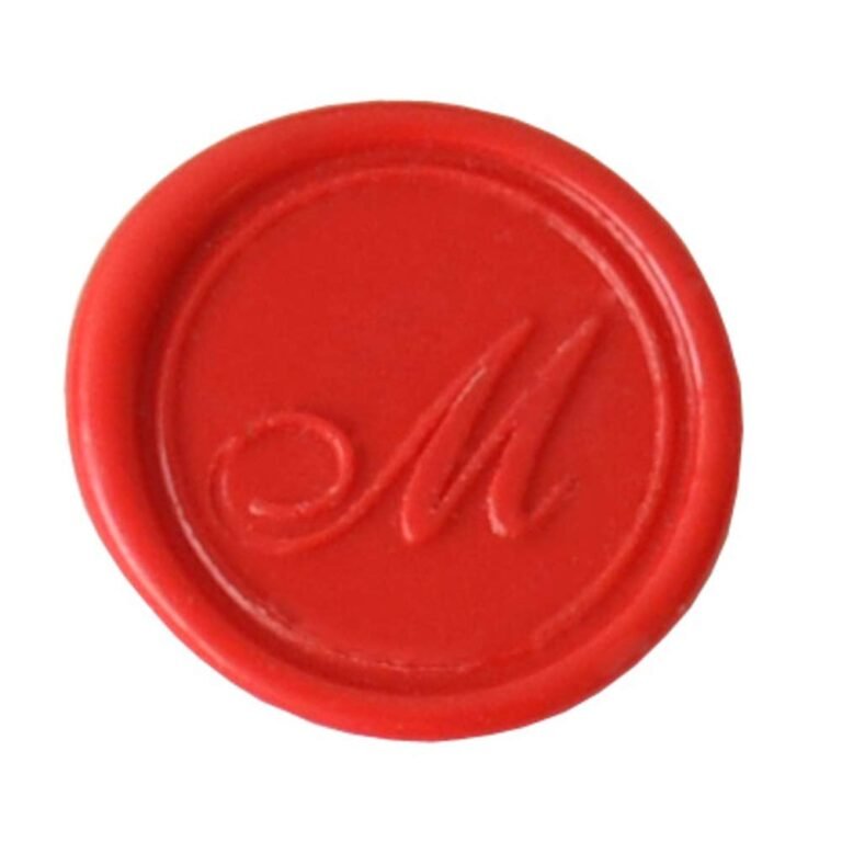 Red wax seal with the letter 'm', perfect for elegant stationery; version 1.0.0