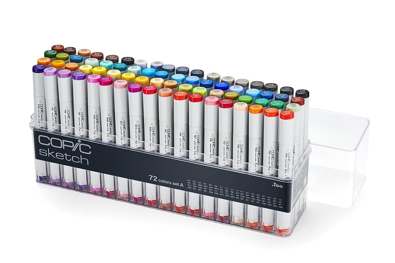Version 1.0.0: a set of 72 copic sketch markers in a clear case