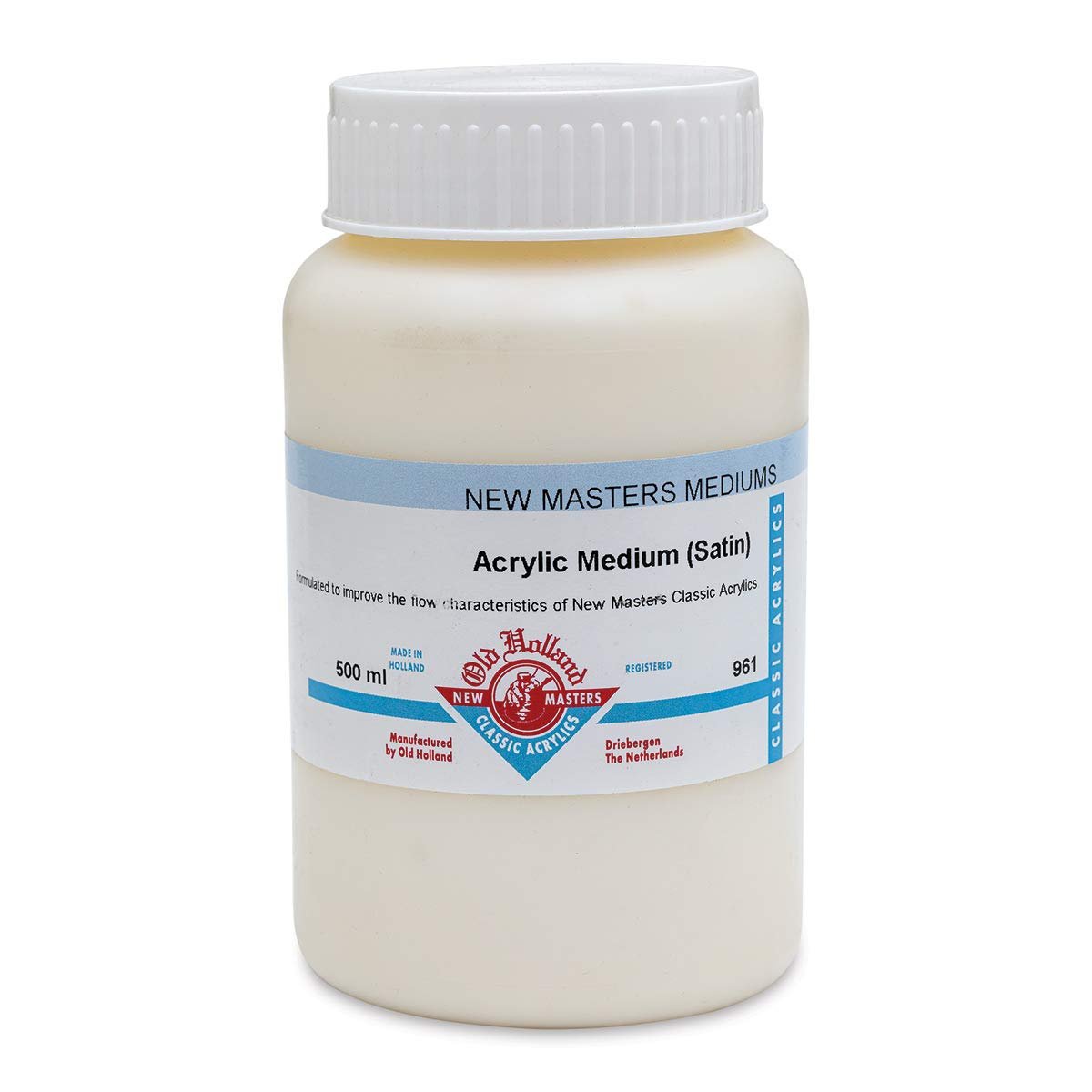 Version 1.0.0: old holland new masters acrylic medium (satin) bottle, 500ml