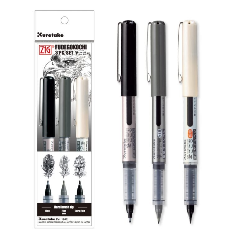 Kuretake zig fudegokochi brush pens, version 1.0.0, for calligraphy, in a 3-piece set