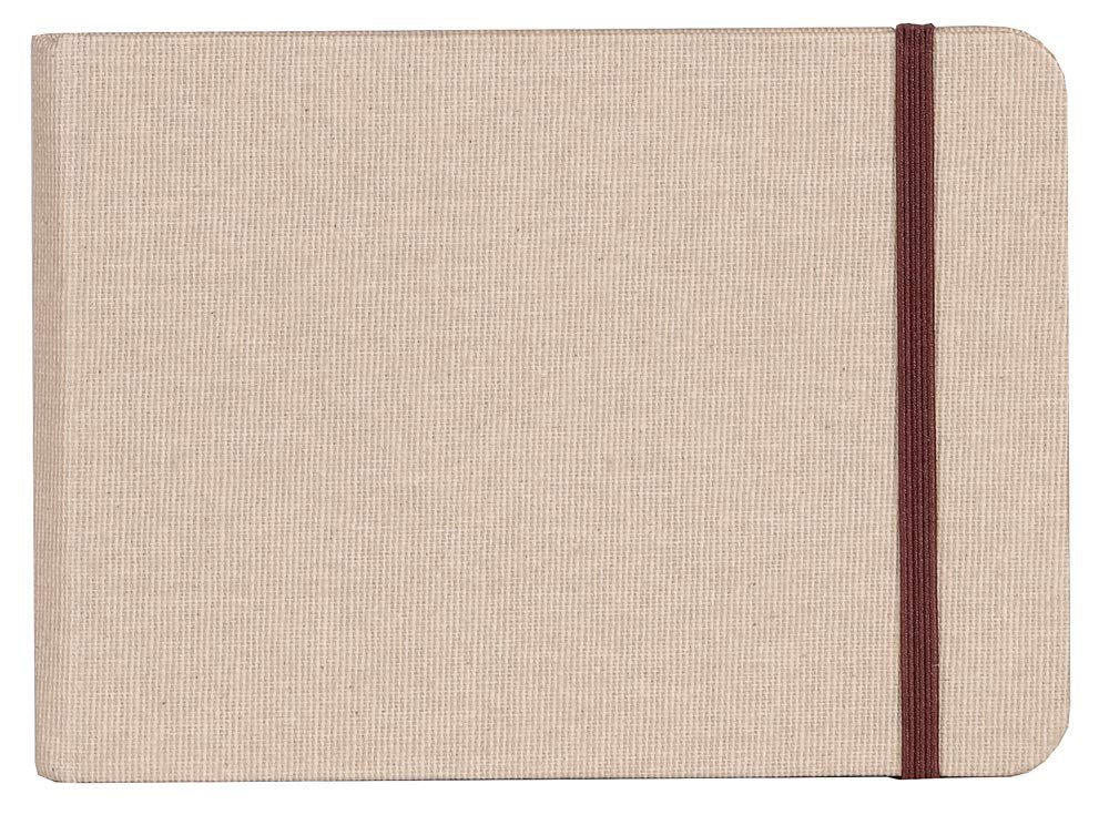 A clairefontaine goldline sketchbook, version 1.0.0, with a textured cover and elastic band