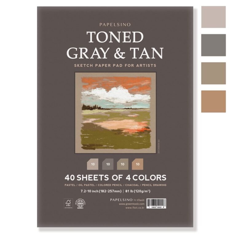 Version 1.0.0: toned gray & tan sketch paper pad for artists, featuring a landscape artwork