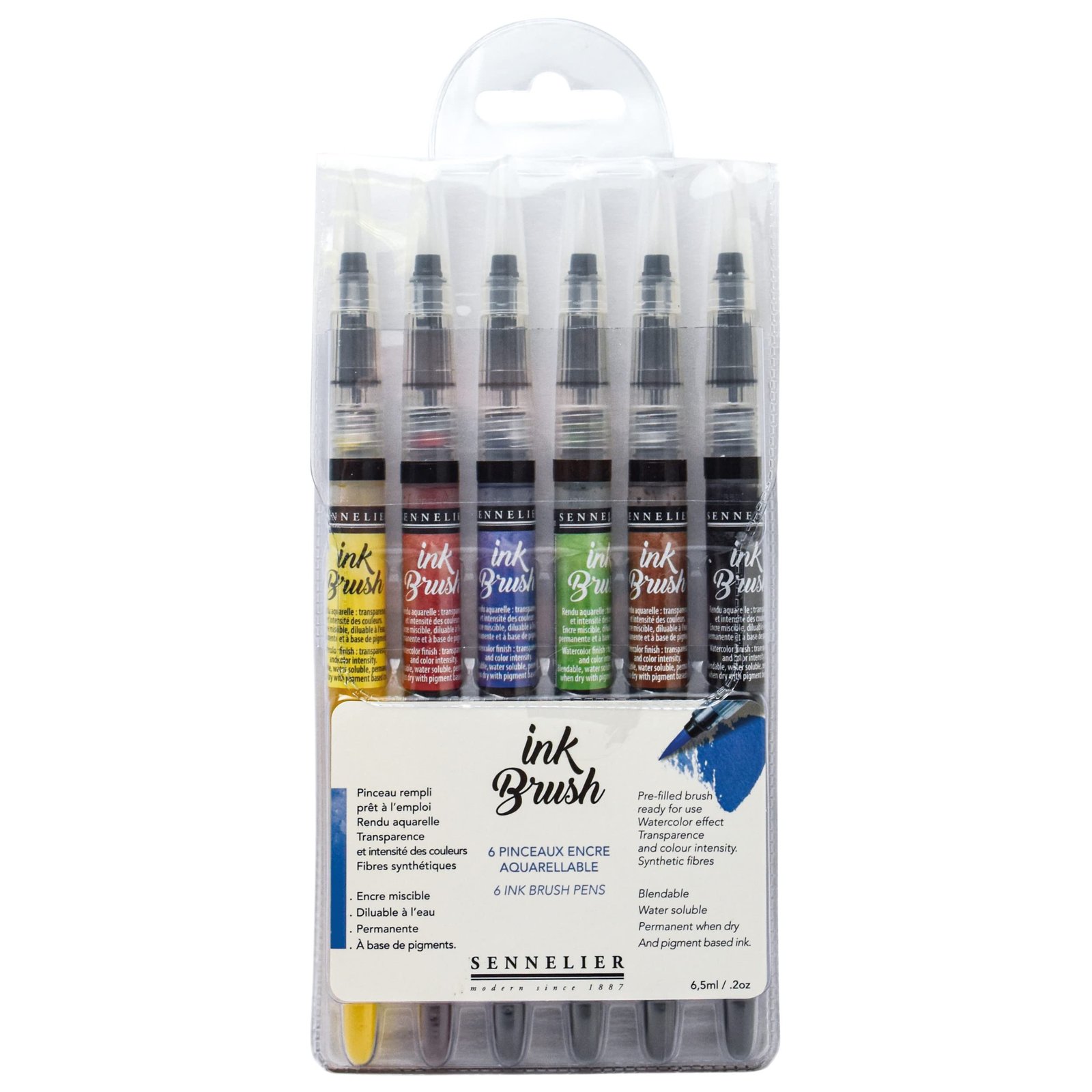 Sennelier ink brush pens in a clear package; perfect for versatile artistry