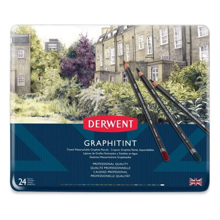 Derwent graphitint pencils with a cityscape background, version 1.0.0, for unique drawing effects