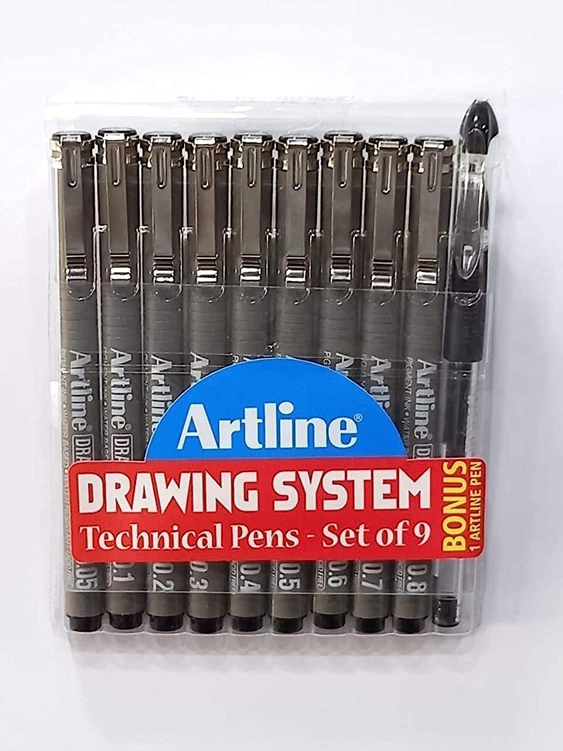 Artline drawing system technical pens, a set of nine, perfect for architects and designers