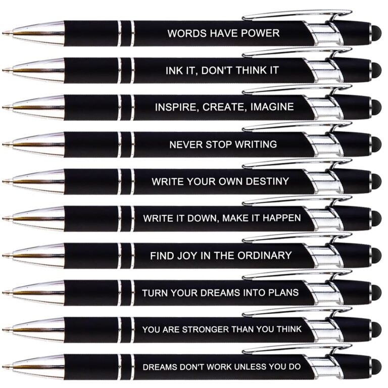 Ten black pens with motivational quotes, perfect for entrepreneurs and start-up founders