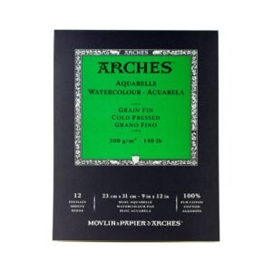 Arches watercolor paper, cold pressed, 300 g/m², featured on a professional artist's guide