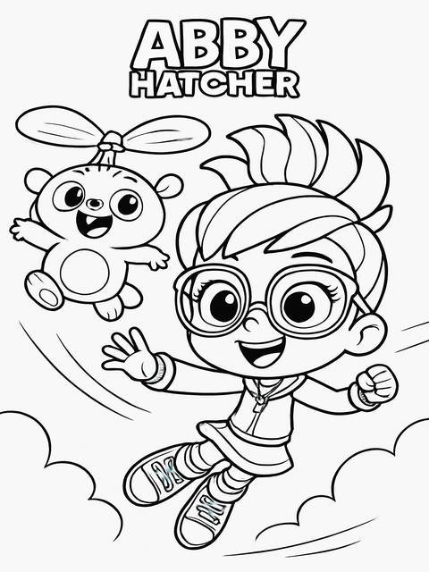 Coloring page featuring abby hatcher and a fuzzy friend, ready for coloring