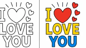 I love you coloring page featuring a heart and the words 'i love you'