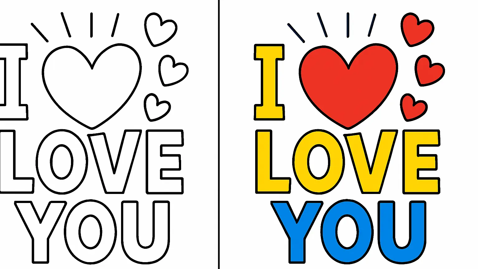 I love you coloring page featuring a heart and the words 'i love you'