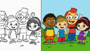 Little einsteins coloring page featuring the cartoon characters, ready to color