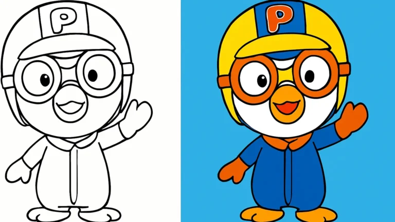 Pororo the penguin in a helmet, a coloring page from toca boca