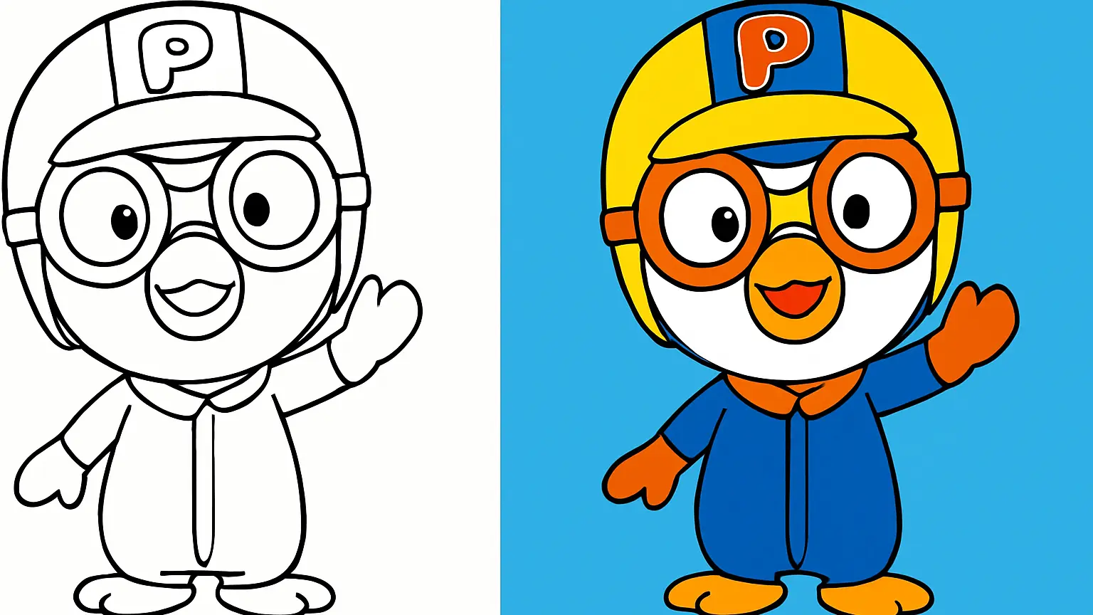 Pororo the penguin in a helmet, a coloring page from toca boca
