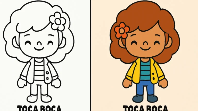 Toca boca coloring page featuring a smiling girl with flower in her hair