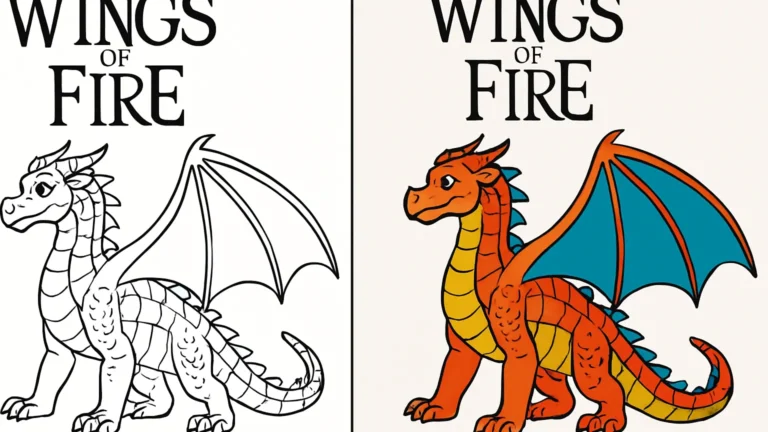 Wings of fire coloring page: a dragon, ready to be colored, with large wings