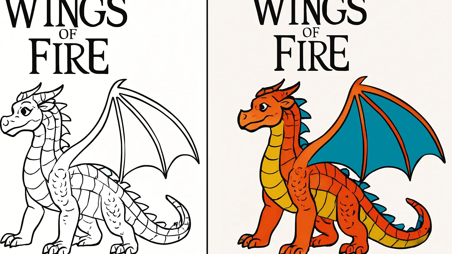 Wings of fire coloring page: a dragon, ready to be colored, with large wings