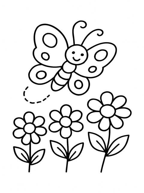 Coloring page idea: simple butterfly and flowers outline for children's dltk coloring pages