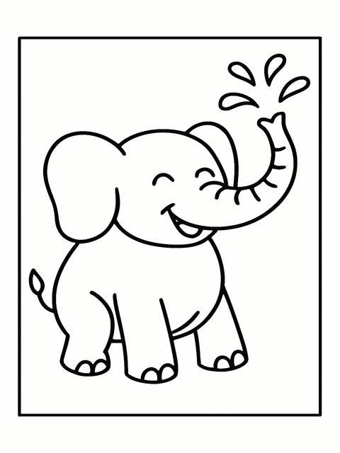 A simple dltk coloring page idea: a smiling elephant spraying water from its trunk