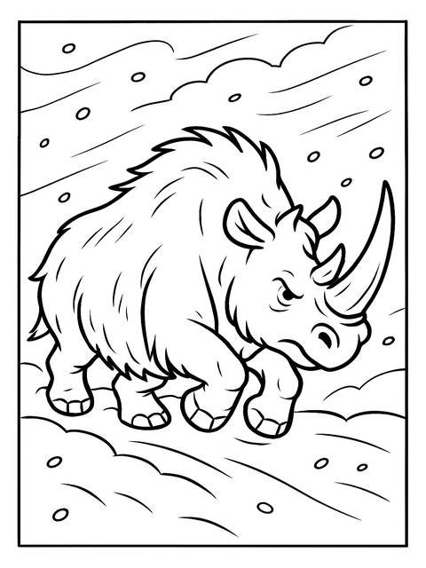 Coloring page of a rhino, possibly from an ice age theme, ready to be colored