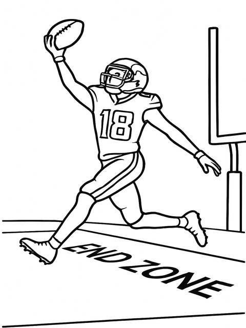 Coloring page of justin jefferson catching a football in the end zone
