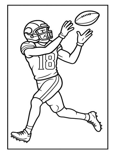 Coloring page of a football player, possibly justin jefferson, reaching for the ball