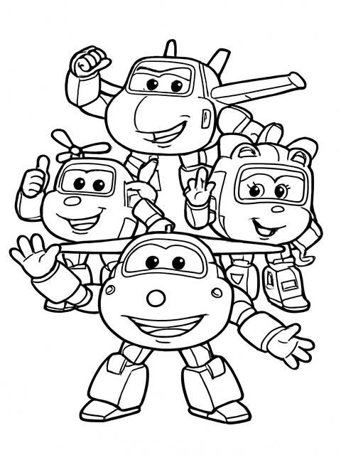 Line art of super wings characters, ready for coloring; a coloring page