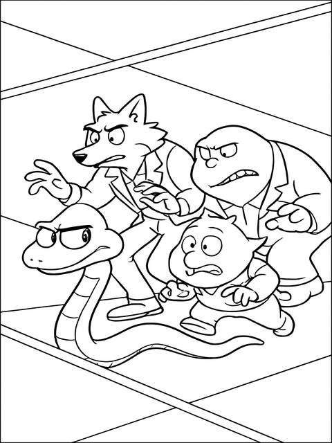 Line art coloring page featuring characters from 'the bad guys' animated movie