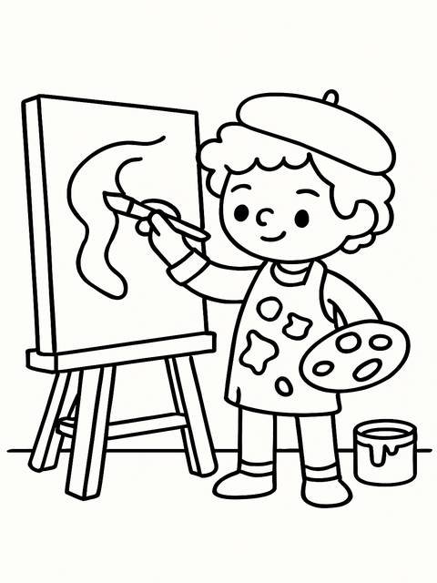 Coloring page of an artist painting on a canvas, part of a toca boca coloring idea