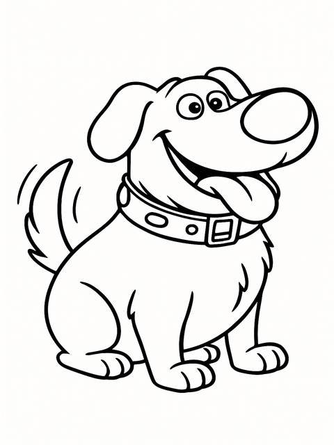 Coloring page of dug from the movie 'up', a happy dog with a collar