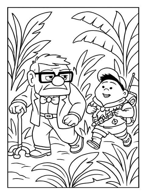 Coloring page featuring carl fredricksen and russell from the movie 'up'
