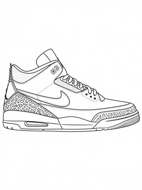 Line drawing of an air jordan sneaker, a classic basketball shoe design