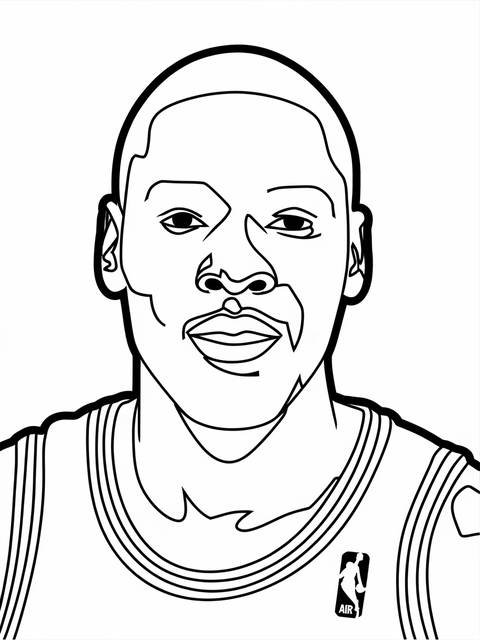 Air jordan headshot coloring page, featuring a basketball player's face and jersey