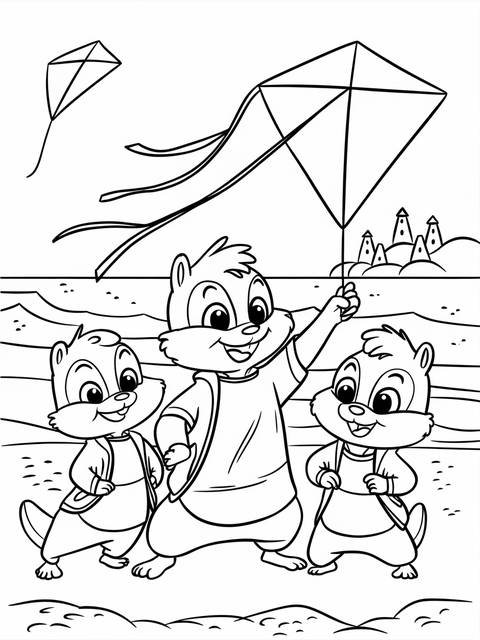 Alvin and the chipmunks coloring page featuring alvin and friends flying kites