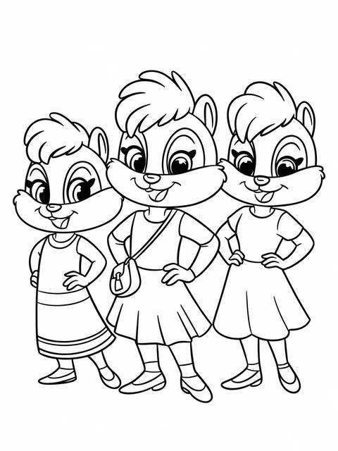 Line art of the chipettes from alvin and the chipmunks, posing together