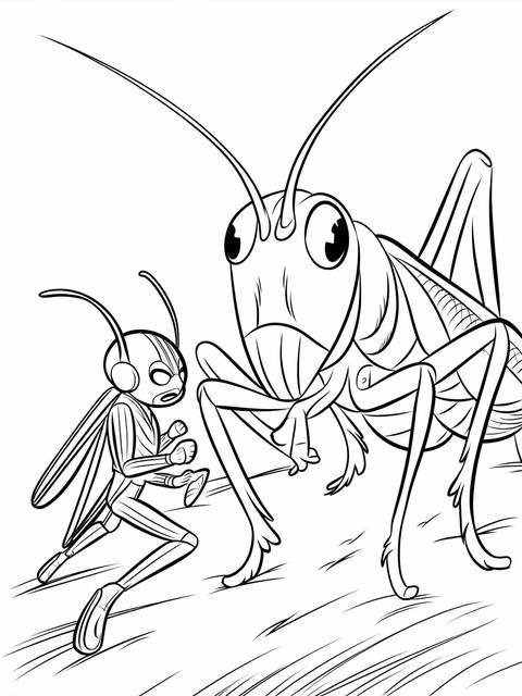 Ant-man getting ready for battle against a giant insect on a coloring page