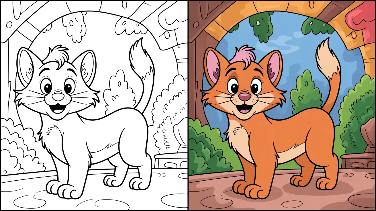 Aristocats coloring page featuring a smiling orange kitten in two panels
