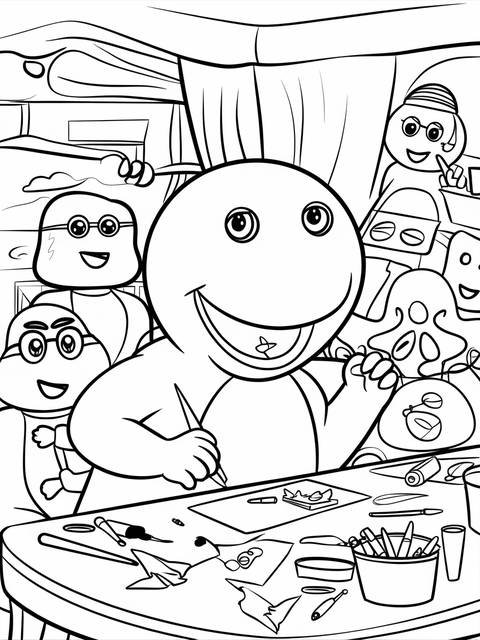 Barney the dinosaur from knyyrgkusv6zcfm0aul23a cover, smiling and drawing