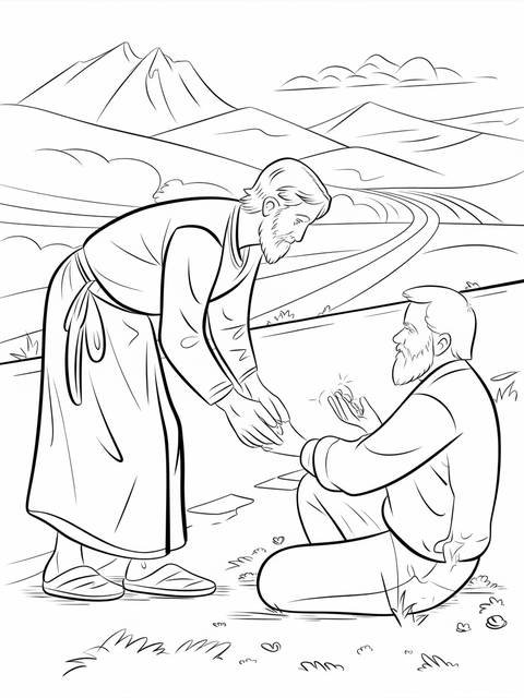 The good samaritan helping an injured person, a scene from the bible