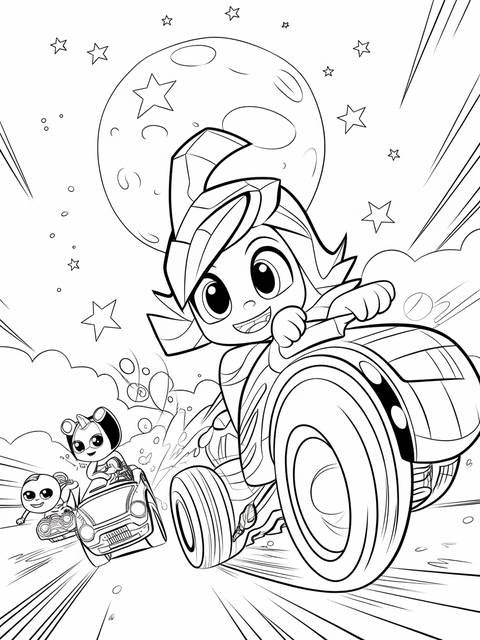 Blaze and the monster machines character racing under a night sky with stars