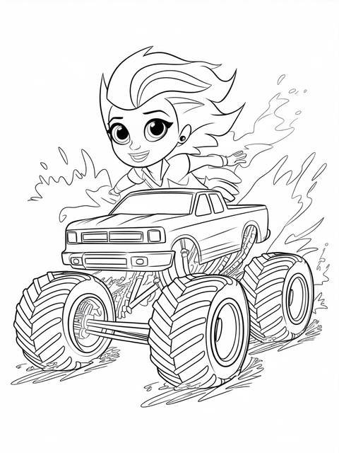 Blaze, transforming into a monster, driving a monster truck, ready for action
