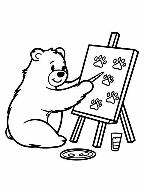 A brown bear painting paw prints on a canvas, a canva-style illustration
