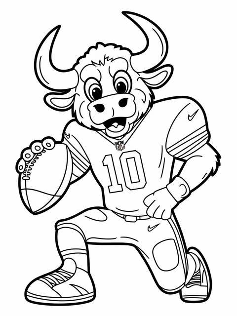 Line drawing of the buffalo bills mascot holding a football, ready to play