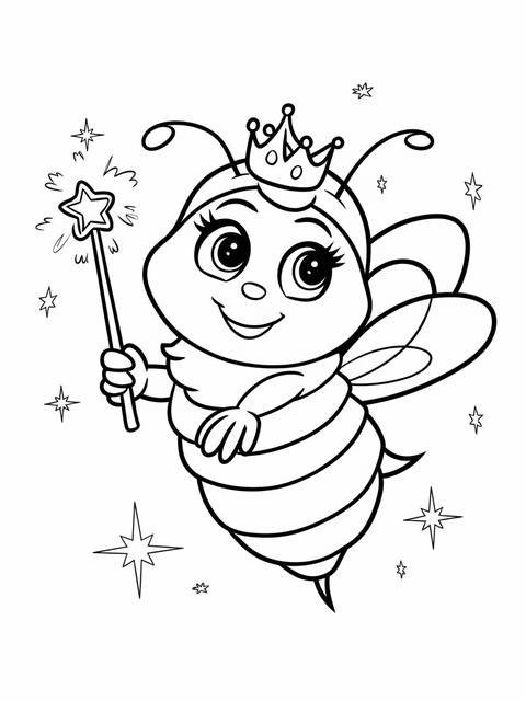 Smiling bumble bee wearing a crown holding a star wand, from the 'cover' series