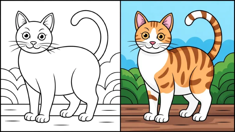 Cat coloring page: a standing cat, ready for coloring with details