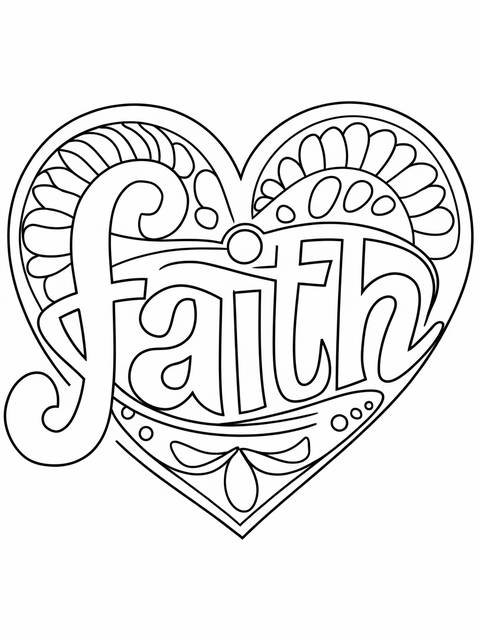 Christian heart entwined with the word 'faith' for coloring, decorative design